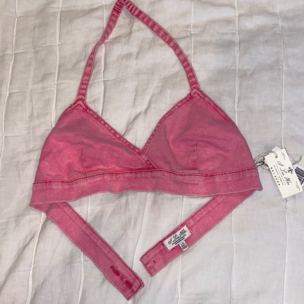 Pink Denim Crop Top